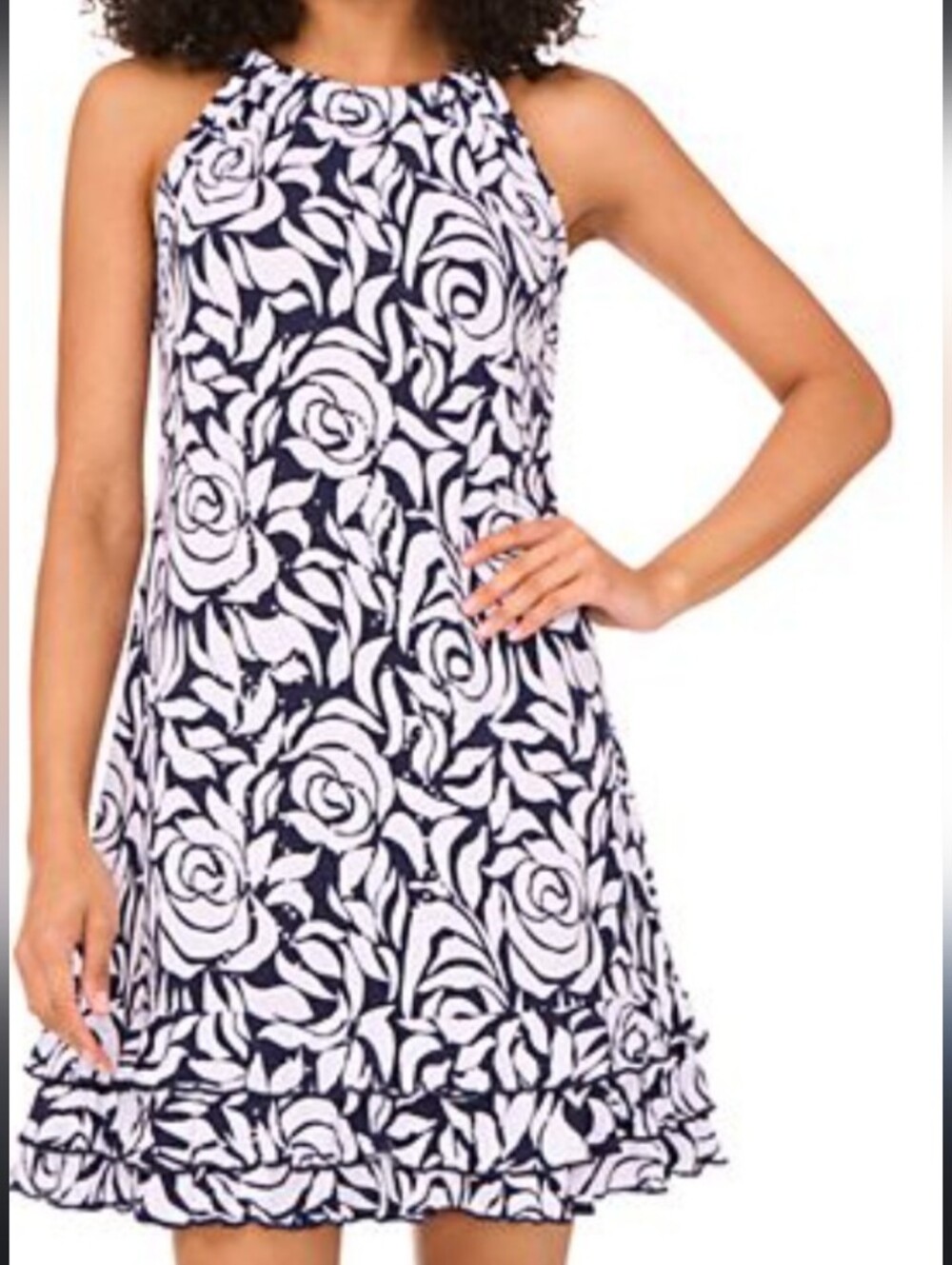 MSK Navy and White Floral Print With Rhineston Size 16